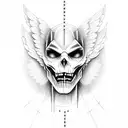 half devil face have angel face with morse code-- .- .-. -.-. . .-.. .. -. .   tattoo design idea