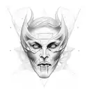 half devil face have angel face with morse code-- .- .-. -.-. . .-.. .. -. .   tattoo design idea