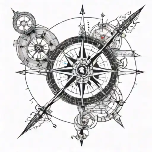 An intricate nautical compass intertwined with data analysis graphs and charts tattoo design idea