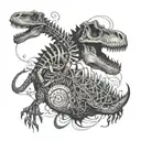An intricate tattoo of a dinosaur skeleton intertwined with musical notes and symbols, creating a unique and artistic design tattoo design idea