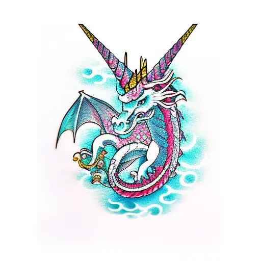 dragon wrap around unicorn tattoo design idea