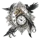 lion and clock and crow  tattoo design idea