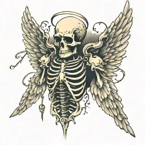angel wings skeleton tattoo design idea