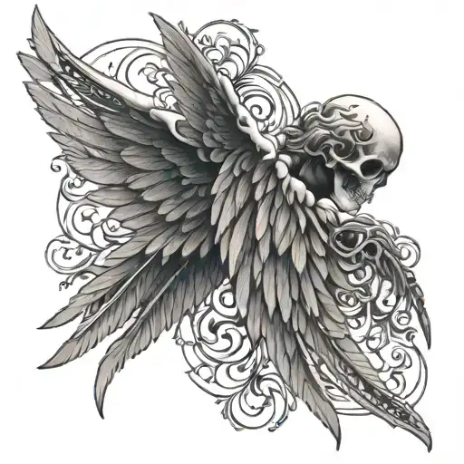 angel wings skeleton tattoo design idea