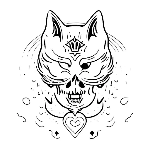 a ghost cat on a skull tattoo design idea