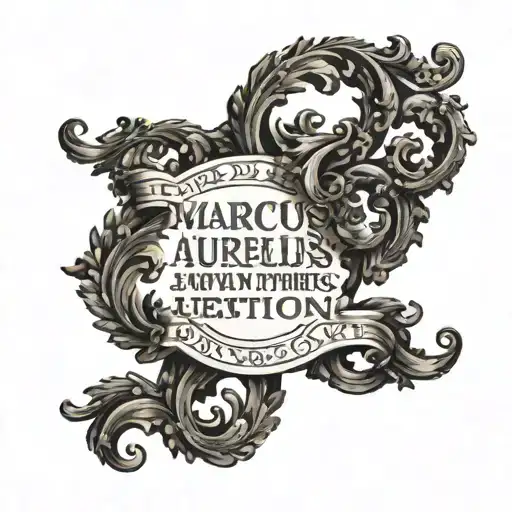 Marcus Aurelius quote on the bicep in Roman letter look alike but in English "the impediment to action advances action tattoo design idea