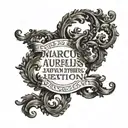 Marcus Aurelius quote on the bicep in Roman letter look alike but in English "the impediment to action advances action tattoo design idea