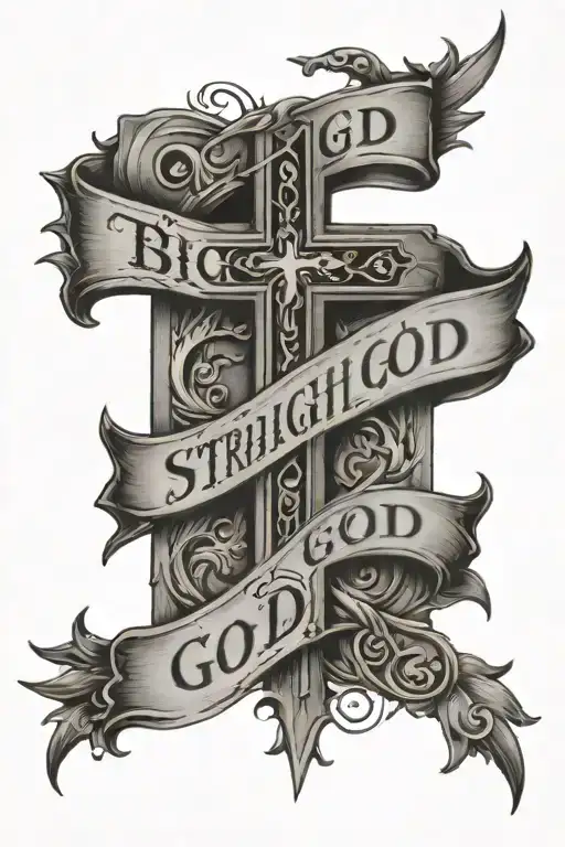 Big letters straight sideways  Child of God with a cross going though it  tattoo design idea