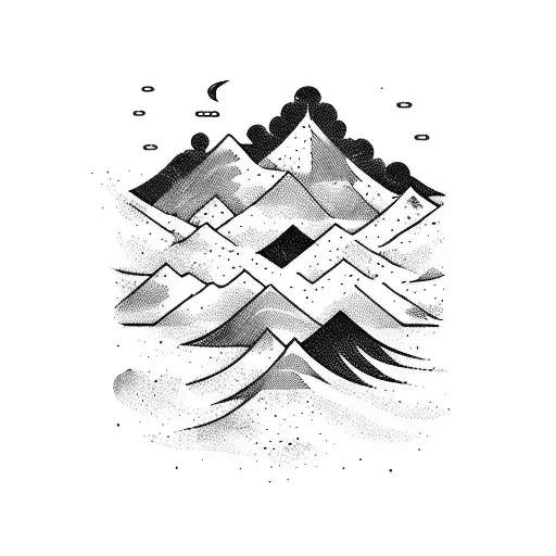 mountain and waves arm band tattoo design idea
