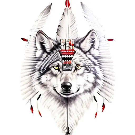 native american indian with wolf headress tattoo design idea
