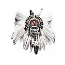 native american indian with wolf headress tattoo design idea