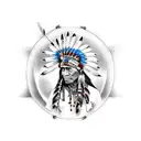 native american indian with wolf headress tattoo design idea