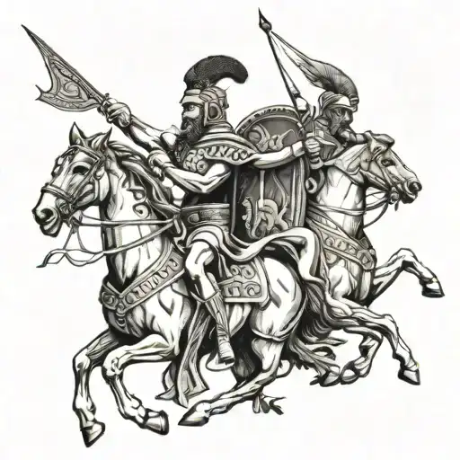 Ancient Greek warriors riding tattoo design idea