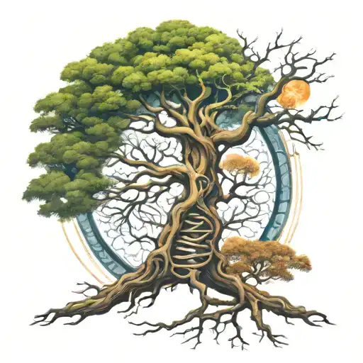 tree with spinal cord injury and dna tattoo design idea