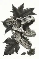 dinosaur skull with fern leaf tattoo design idea