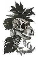 dinosaur skull with fern leaf tattoo design idea
