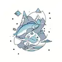 catfish, pisces, stars, mountains, trees tattoo design idea