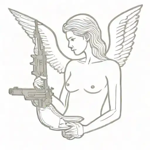 angel and ak 47 tattoo design idea