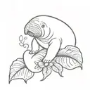 manatee holding a hibiscus flower tattoo design idea