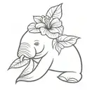 manatee holding a hibiscus flower tattoo design idea