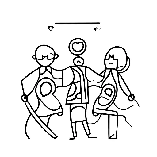A minimalist silhouette of a mother and two sons holding hands tattoo design idea