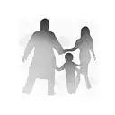 A minimalist silhouette of a mother and two sons holding hands tattoo design idea