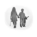 A minimalist silhouette of a mother and two sons holding hands tattoo design idea