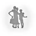 A minimalist silhouette of a mother and two sons holding hands tattoo design idea