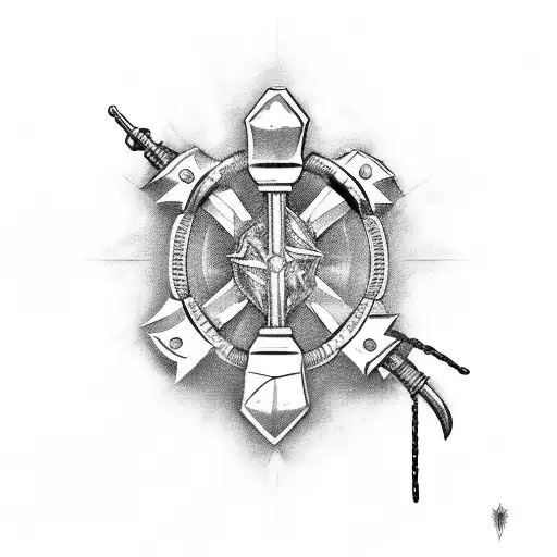 mace weapon with broken chain tattoo design idea