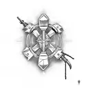 mace weapon with broken chain tattoo design idea