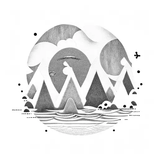abstract forest route finish in the sea with clouds and the moon tattoo design idea