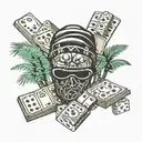head with balaclava palm trees in background money rolls cards and dice  tattoo design idea