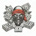 head with balaclava palm trees in background money rolls cards and dice  tattoo design idea