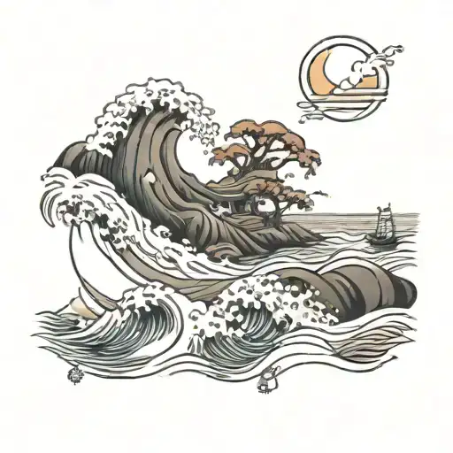 sunset beach scene tattoo design idea