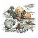 sunset beach scene tattoo design idea