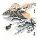 sunset beach scene tattoo design idea