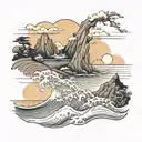 sunset beach scene tattoo design idea