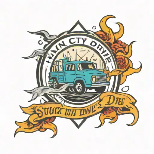 rain city drive logo with the words "stuck in a circle waiting to die" tattoo design idea