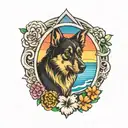rainbow bridge and dog paw tattoo design idea
