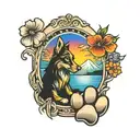 rainbow bridge and dog paw tattoo design idea