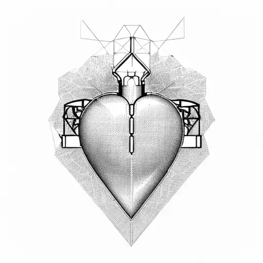 An architectural blueprint of a heart-shaped stadium with a guitar silhouette incorporated tattoo design idea