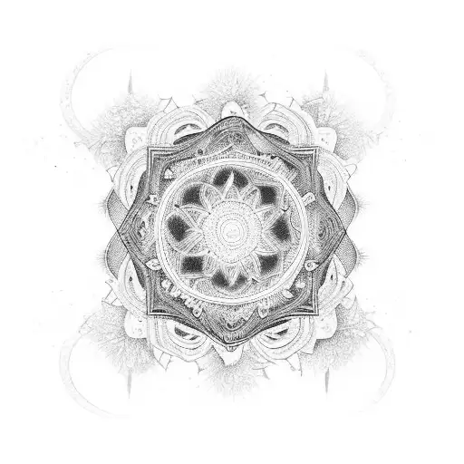 A dark, intricate mandala design with a bass guitar at the center tattoo design idea