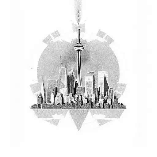 A rock formation shaped like the skyline of New York City, with the Toronto FC logo in the foreground tattoo design idea