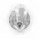 A rock formation shaped like the skyline of New York City, with the Toronto FC logo in the foreground tattoo design idea