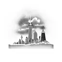 A rock formation shaped like the skyline of New York City, with the Toronto FC logo in the foreground tattoo design idea