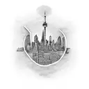 A rock formation shaped like the skyline of New York City, with the Toronto FC logo in the foreground tattoo design idea