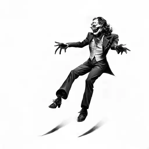 a dead joker in a red costume tattoo design idea