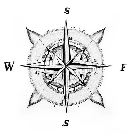A dotwork tattoo of a compass with each direction symbolizing a member of your family tattoo design idea
