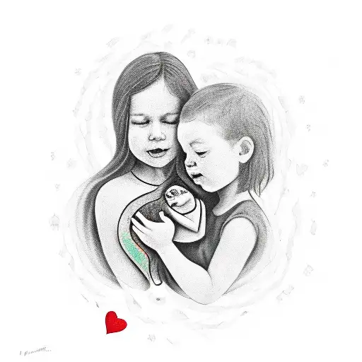 An abstract interpretation of a child embracing a heart, showcasing the unconditional love of a mother tattoo design idea