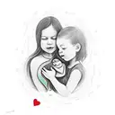 An abstract interpretation of a child embracing a heart, showcasing the unconditional love of a mother tattoo design idea